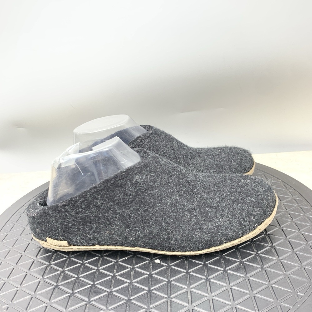 Glerups Slippers Women 39 Size 8.5 Shoes Gray Charcoal Wool Slip On Leather Sole